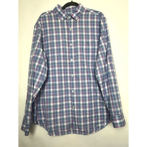 Vineyard Vines Large Men's Shirt Blue Pink Plaid Classic Fit Tucker Long Sleeve
